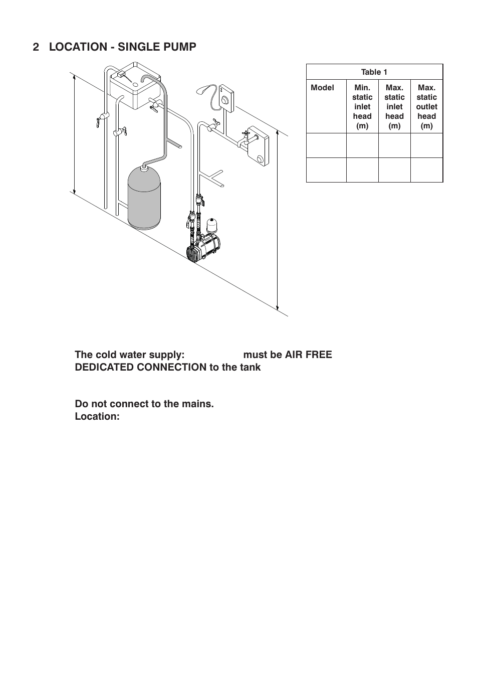 2 location - single pump | Stuart Turner Techflo QT 50TNH User Manual | Page 6 / 20