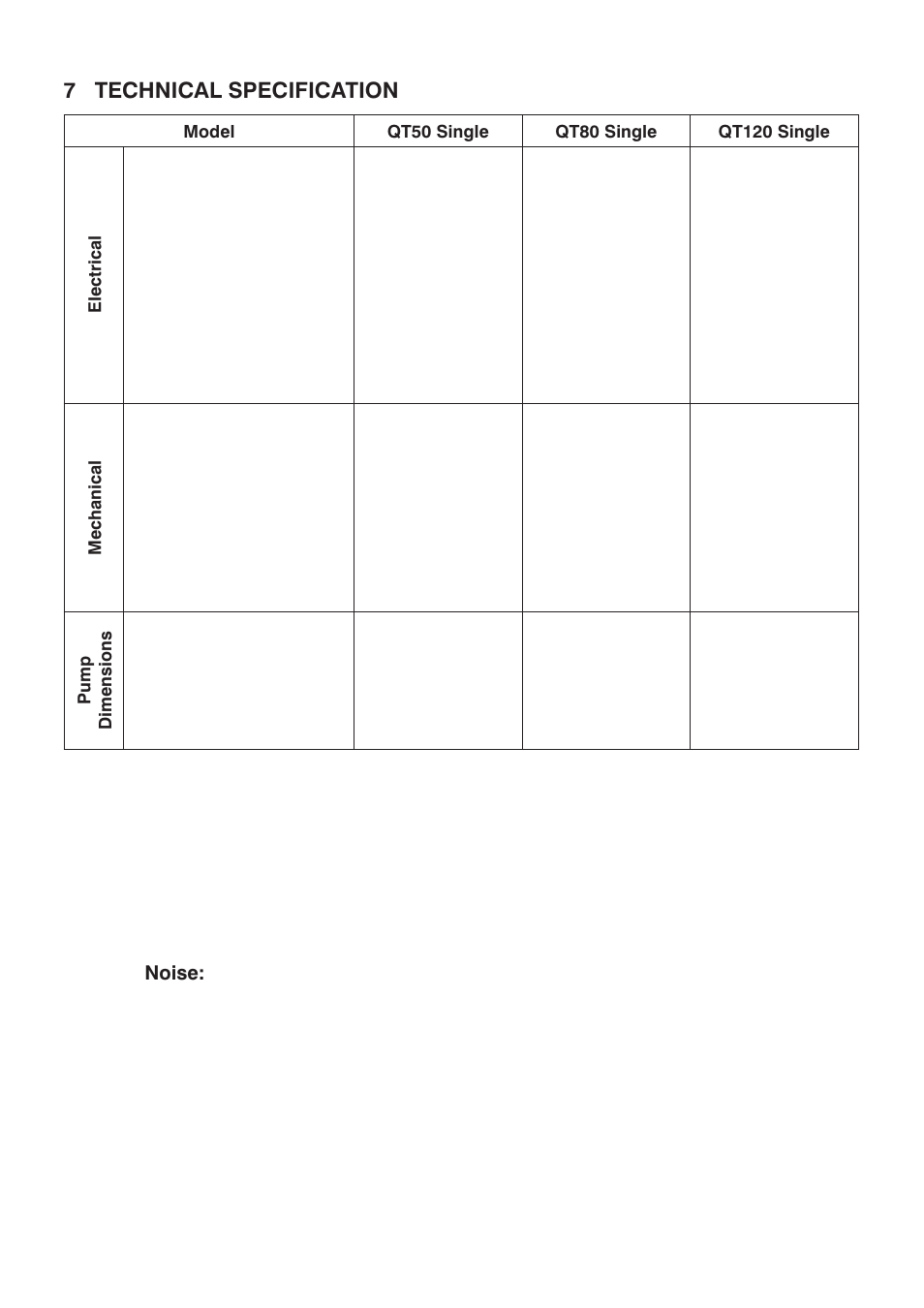 7 technical specification (single models), Mechanical, Pump dimensions | Stuart Turner Techflo QT 50T User Manual | Page 14 / 20