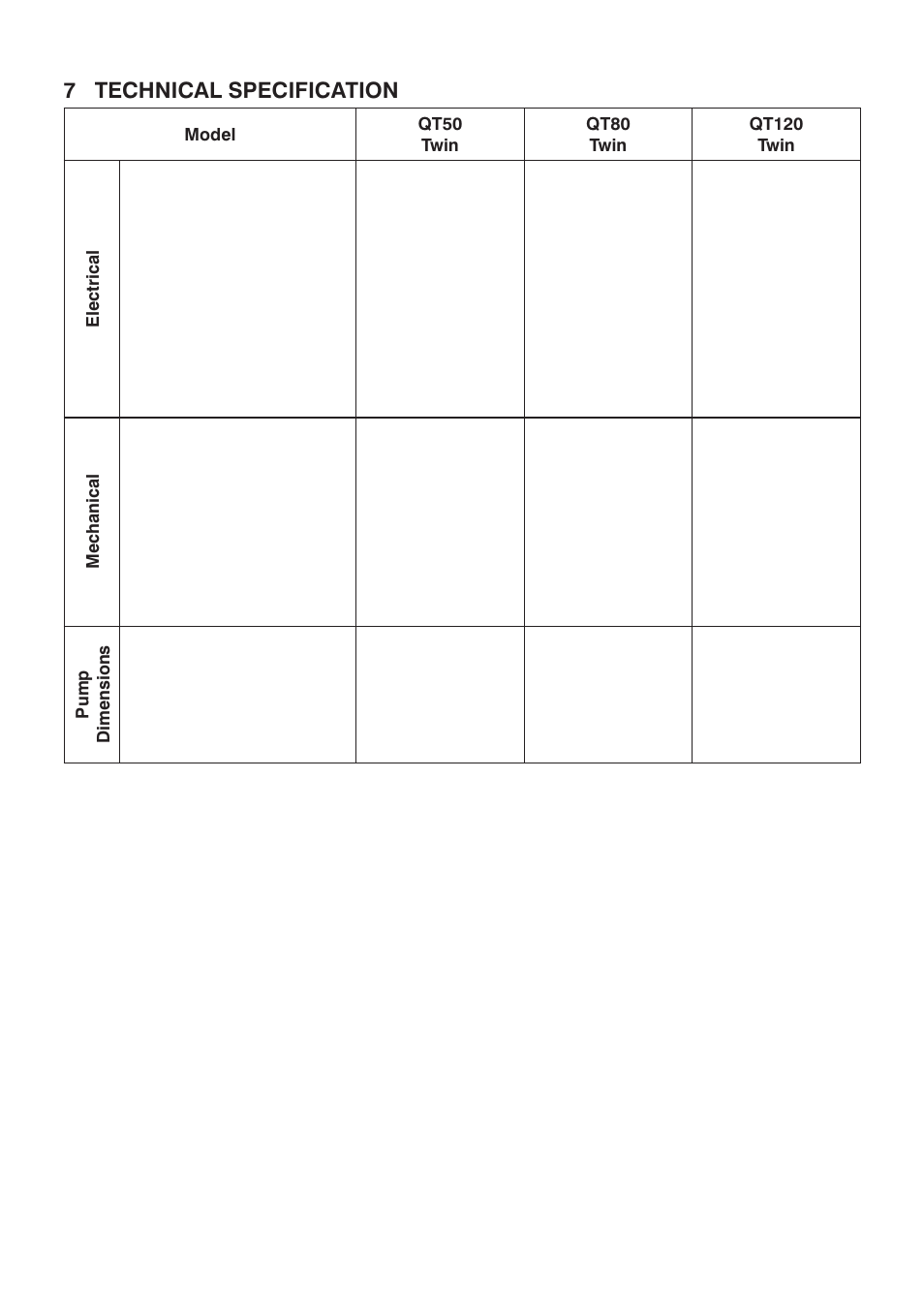 7 technical specification (twin models), Mechanical, Pump dimensions | Stuart Turner Techflo QT 50T User Manual | Page 15 / 20