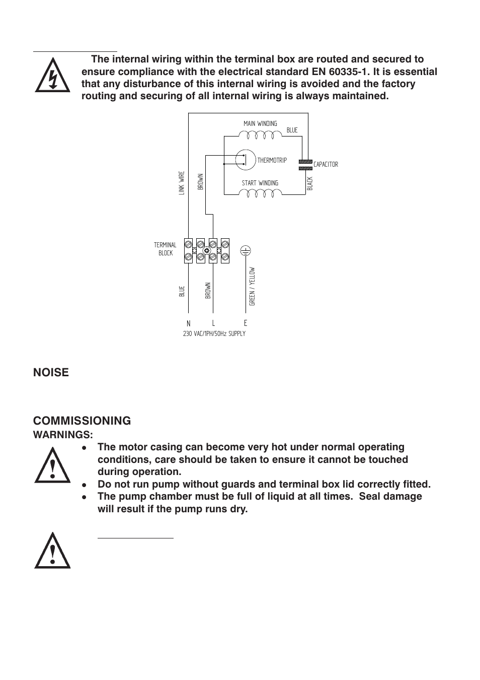 Noise, Commissioning, Wiring diagrams | Stuart Turner RG550-2 User Manual | Page 9 / 16