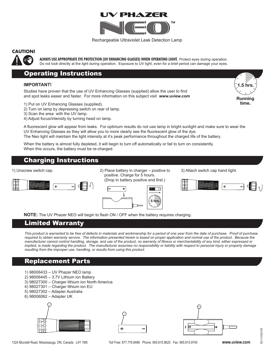 UView UV Phazer NEO UV Leak Detection Light User Manual | 2 pages