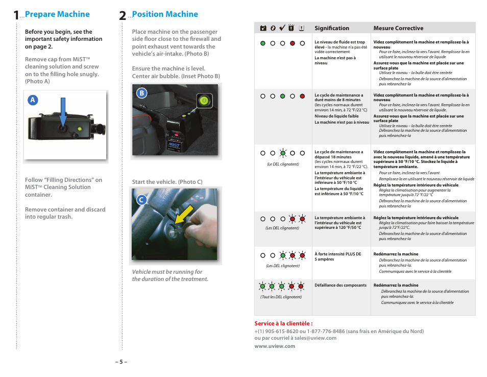 Prepare machine, Position machine | UView MiST II In-Car Air Quality System User Manual | Page 6 / 10