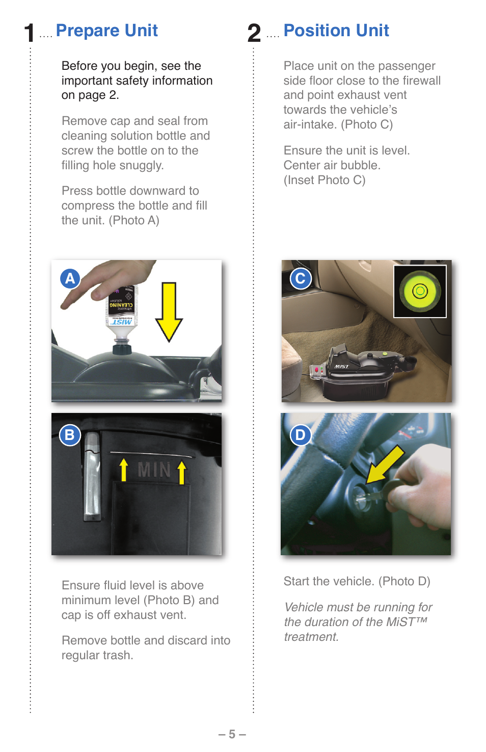 Prepare unit, Position unit | UView MiST In-Car Air Quality System User Manual | Page 6 / 16