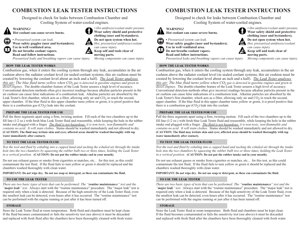 UView Combustion Leak Tester User Manual | 2 pages