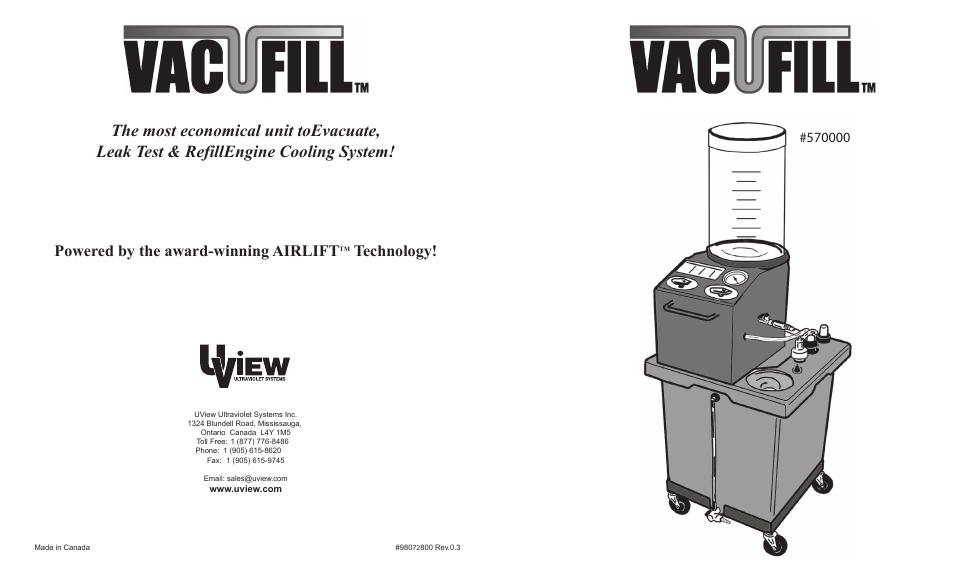 UView Vacufill Coolant Exchanger User Manual | 6 pages