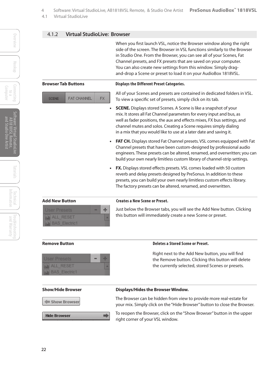 2 virtual studiolive: browser, 2 virtual studiolive, Browser — 22 | PreSonus AudioBox 1818VSL User Manual | Page 28 / 100