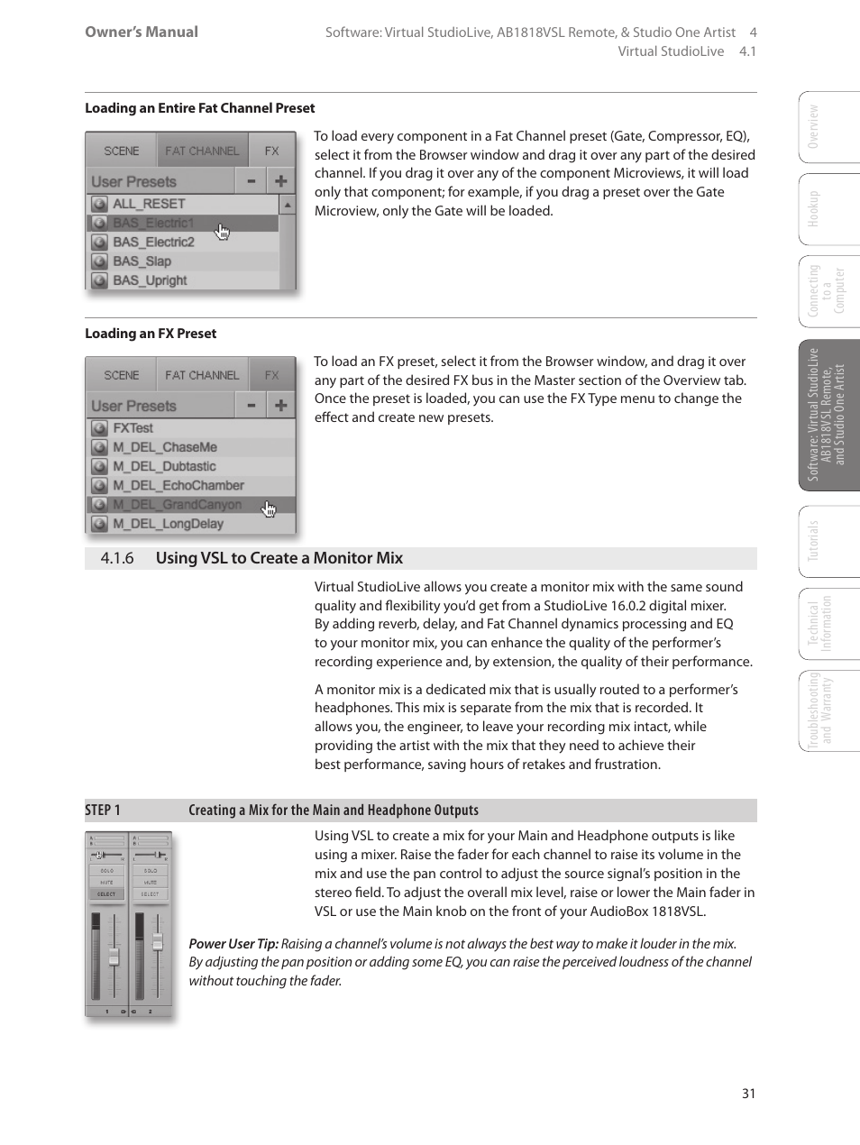 6 using vsl to create a monitor mix, 6 using vsl to create a, Monitor mix — 31 | PreSonus AudioBox 1818VSL User Manual | Page 37 / 100