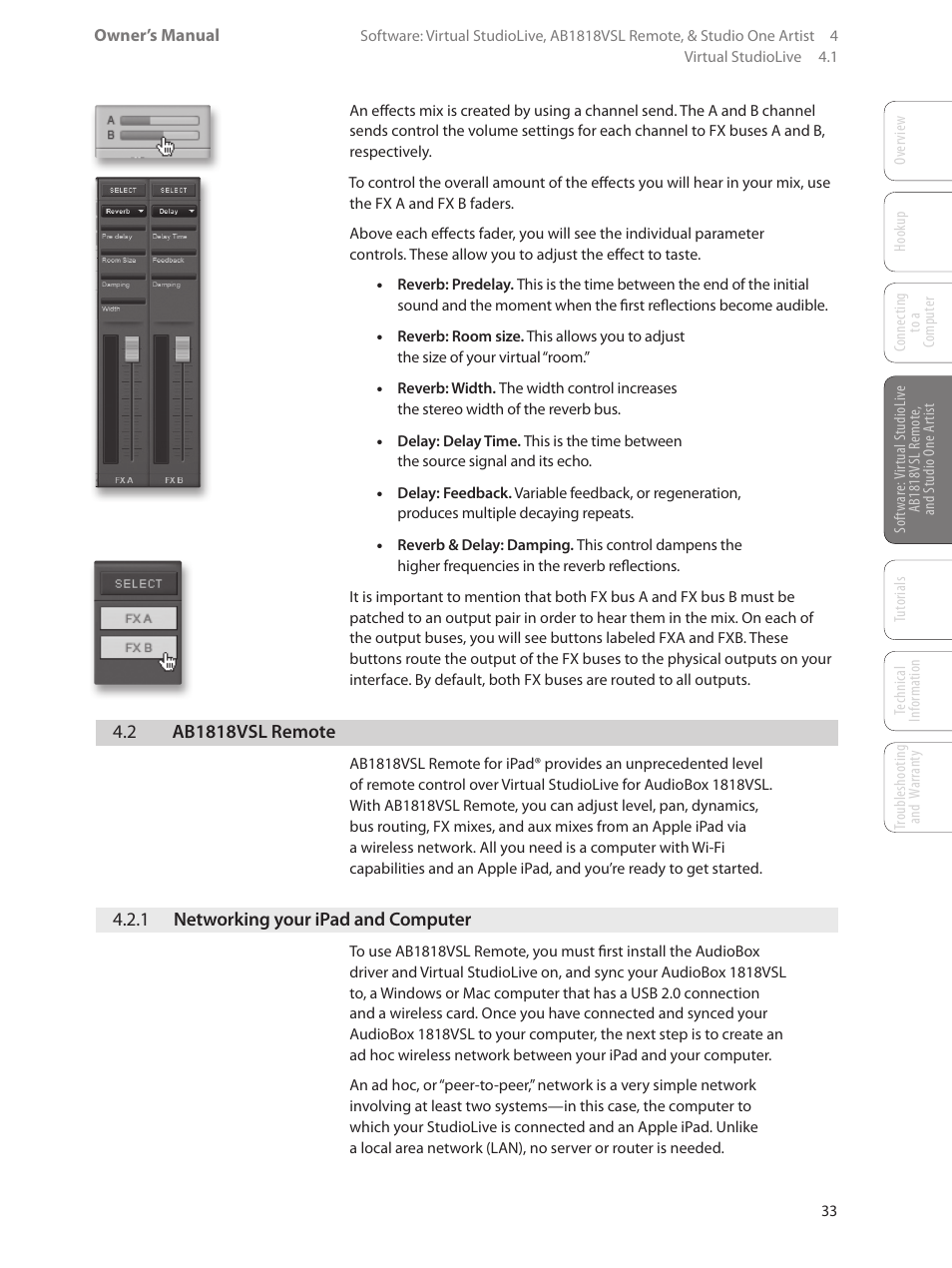 2 ab1818vsl remote, 1 networking your ipad and computer, 2 ab1818vsl remote — 33 | 1 networking your ipad, And computer — 33 | PreSonus AudioBox 1818VSL User Manual | Page 39 / 100