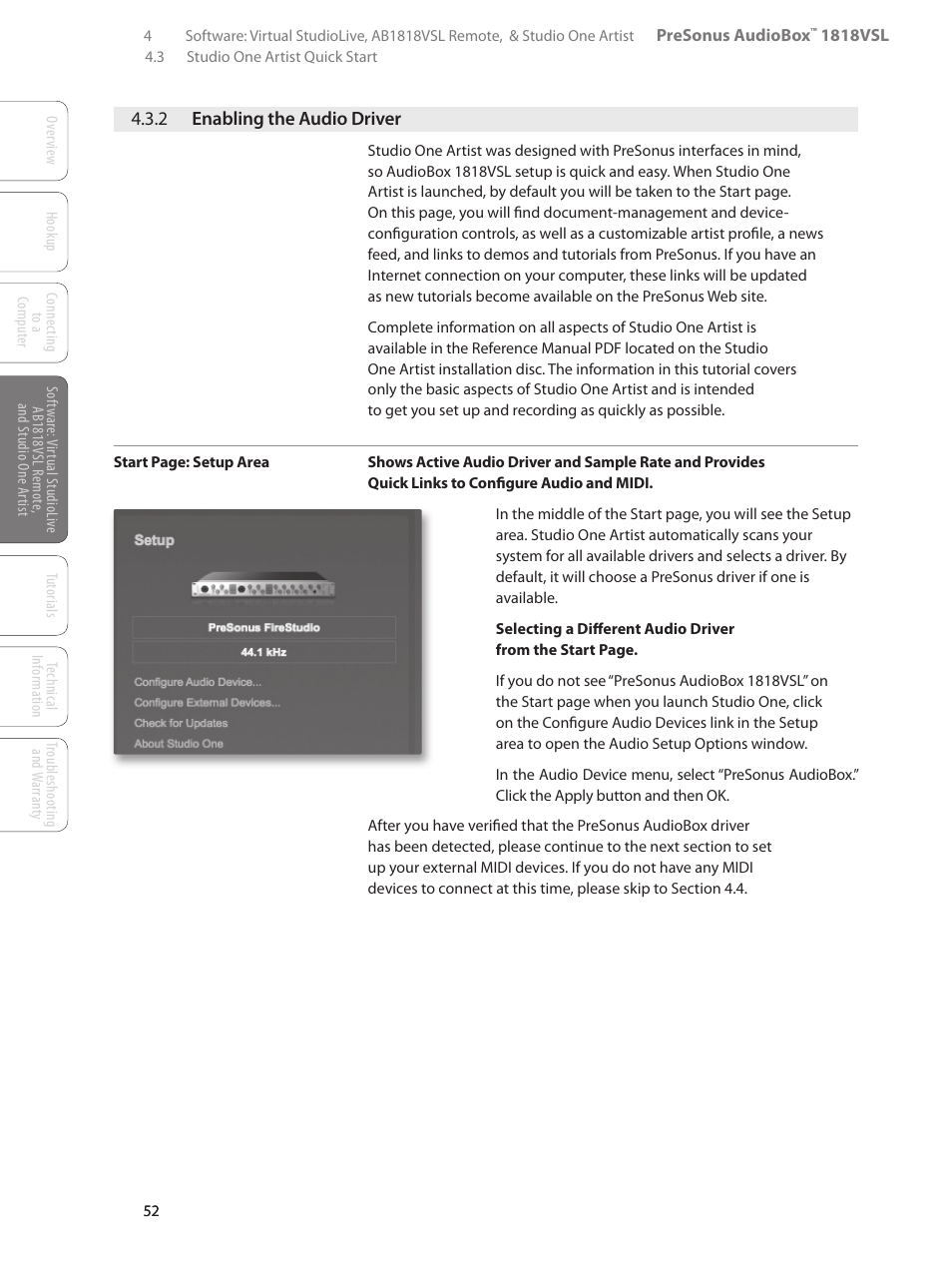 2 enabling the audio driver, 2 enabling the audio driver — 52 | PreSonus AudioBox 1818VSL User Manual | Page 58 / 100