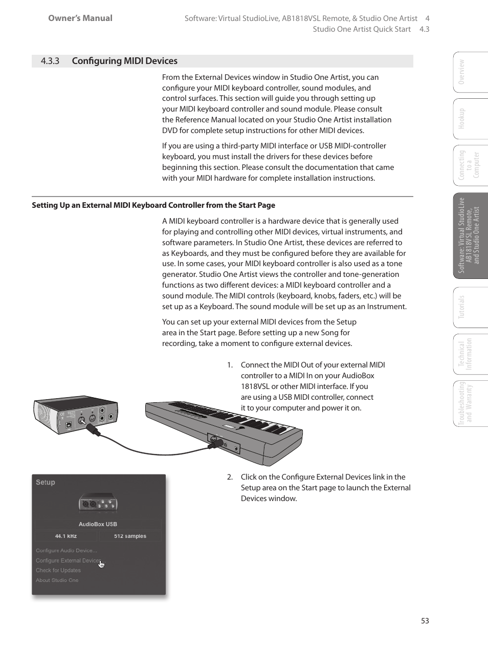 3 configuring midi devices, 3 configuring midi devices — 53 | PreSonus AudioBox 1818VSL User Manual | Page 59 / 100