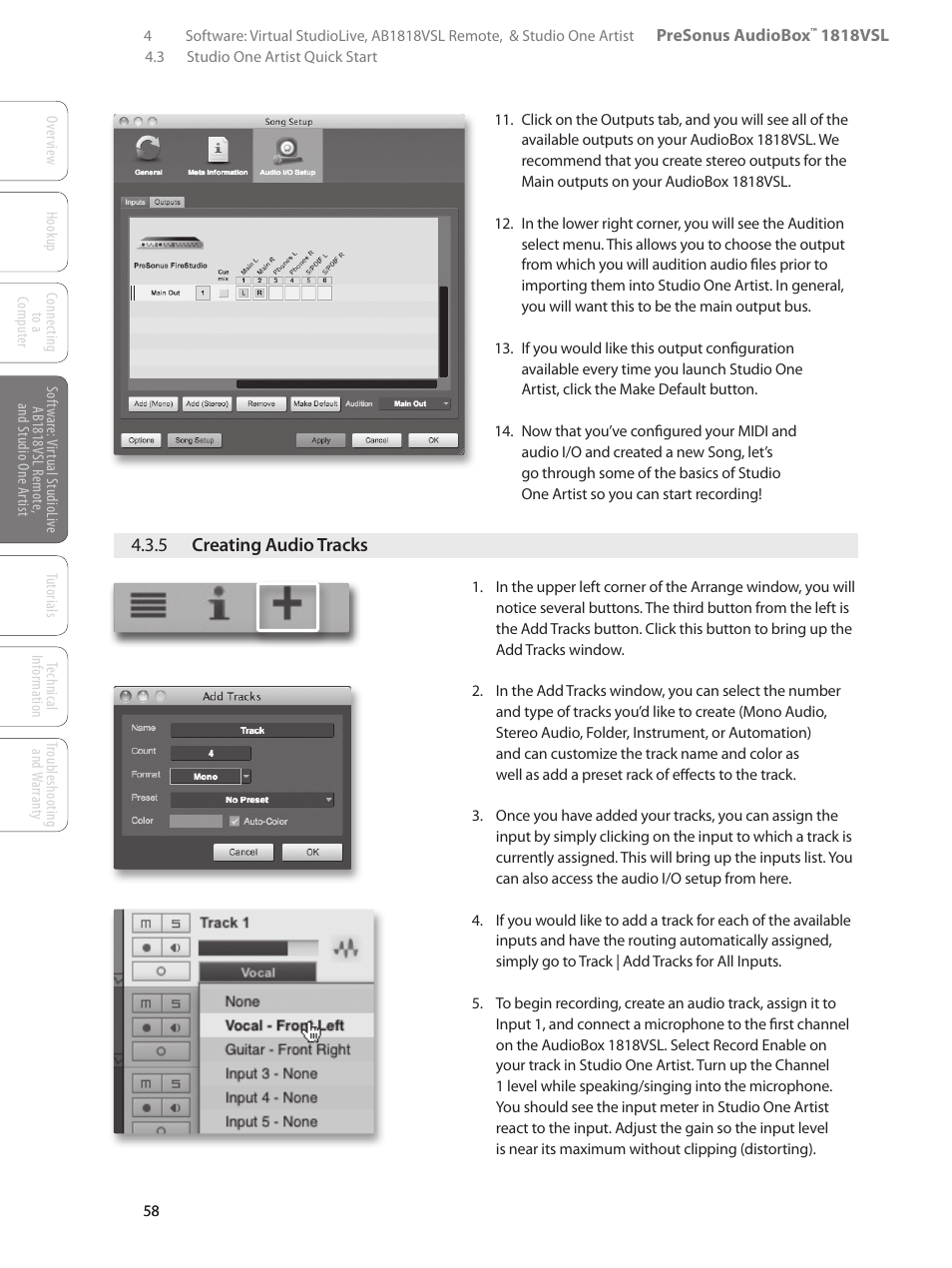 5 creating audio tracks, 5 creating audio tracks — 58 | PreSonus AudioBox 1818VSL User Manual | Page 64 / 100