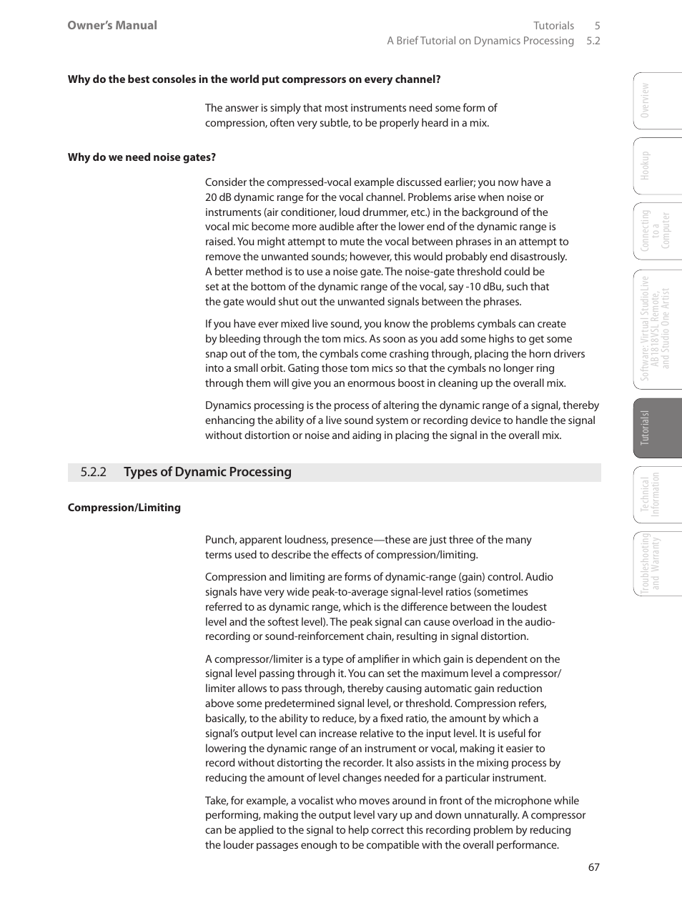 2 types of dynamic processing, 2 types of dynamic, Processing — 67 | PreSonus AudioBox 1818VSL User Manual | Page 73 / 100