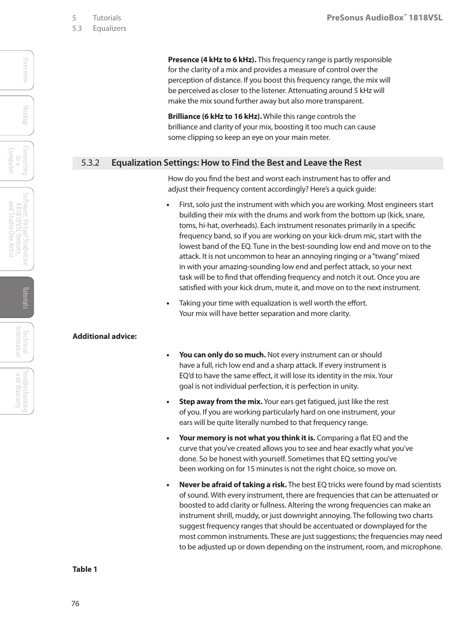 2 equalization settings, How to find the best and leave the rest — 76 | PreSonus AudioBox 1818VSL User Manual | Page 82 / 100