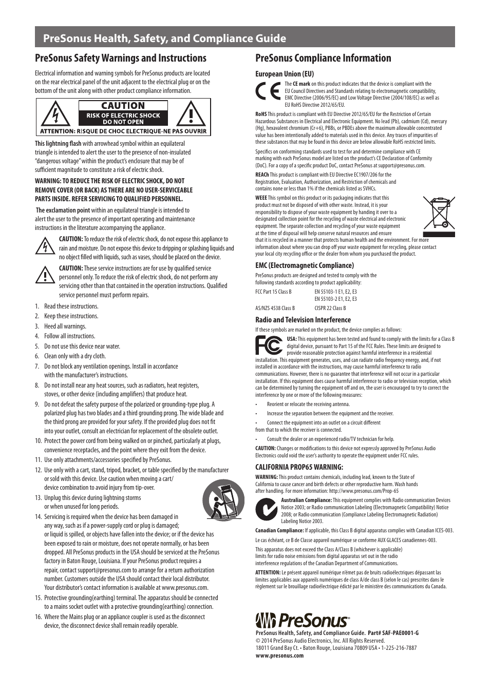 PreSonus ACP88 User Manual | 4 pages