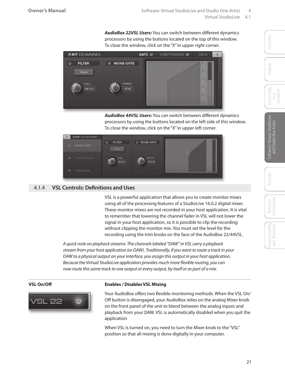 4 vsl controls: definitions and uses, 4 vsl controls: definitions, And uses — 21 | PreSonus AudioBox 44VSL User Manual | Page 25 / 84