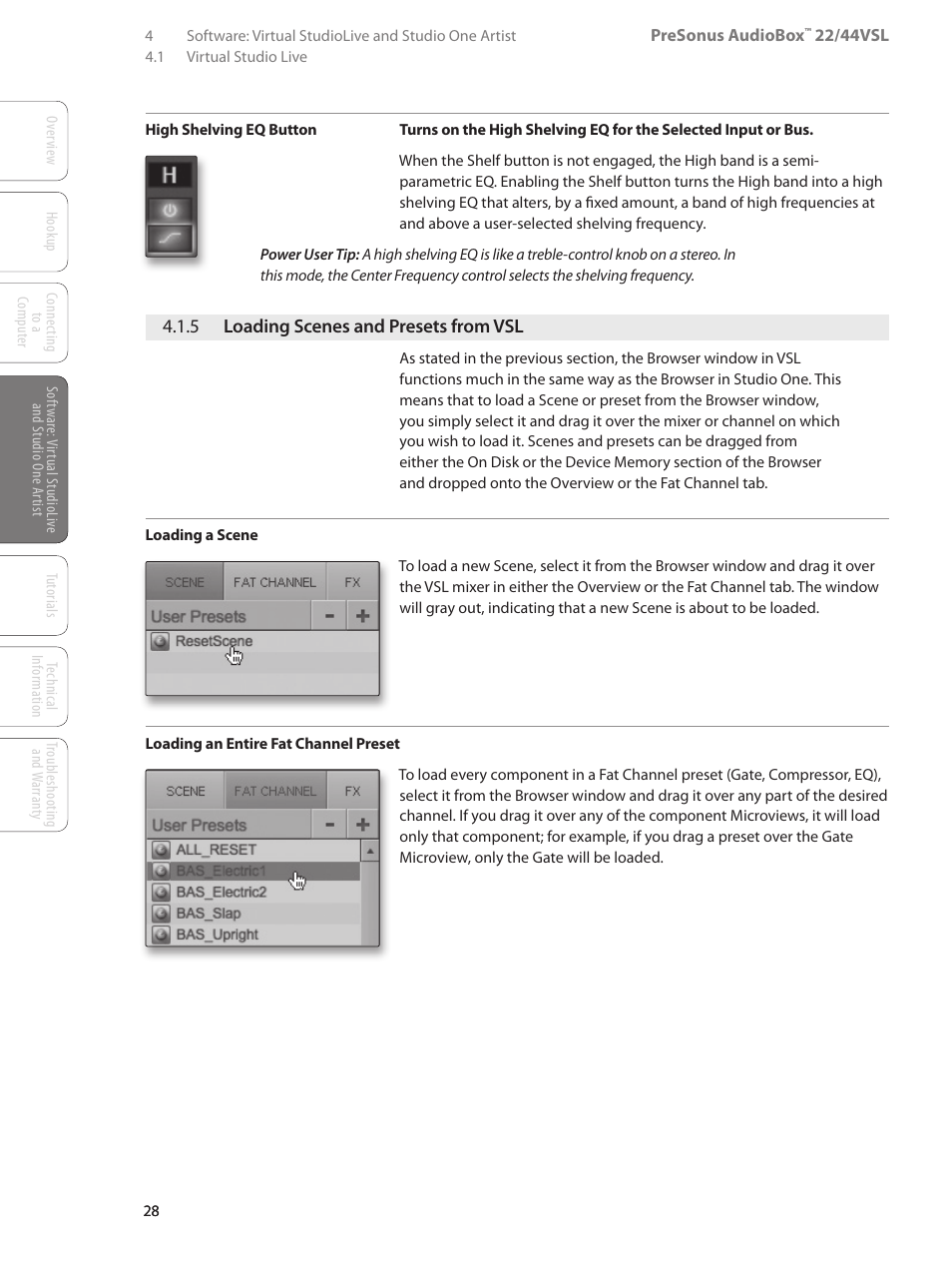 5 loading scenes and presets from vsl, 5 loading scenes and presets, From vsl — 28 | PreSonus AudioBox 44VSL User Manual | Page 32 / 84