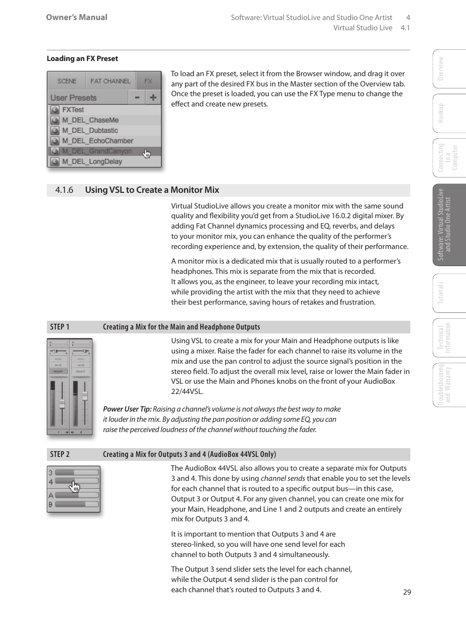 6 using vsl to create a monitor mix, 6 using vsl to create a, Monitor mix — 29 | PreSonus AudioBox 44VSL User Manual | Page 33 / 84