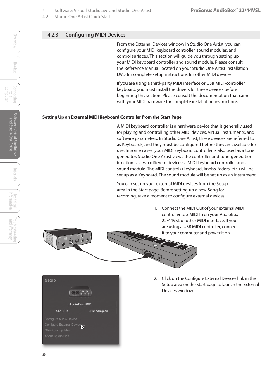 3 configuring midi devices, 3 configuring midi devices — 38 | PreSonus AudioBox 44VSL User Manual | Page 42 / 84