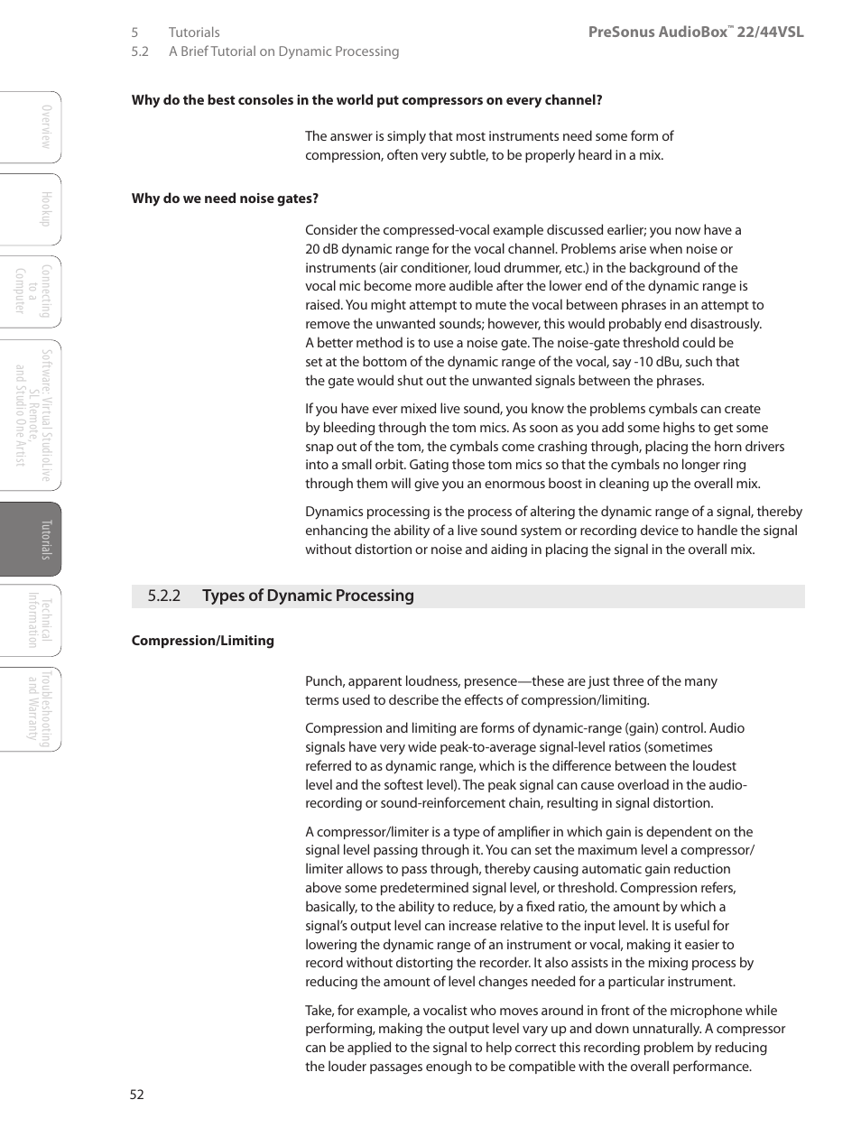 2 types of dynamic processing, 2 types of dynamic, Processing — 52 | PreSonus AudioBox 44VSL User Manual | Page 56 / 84