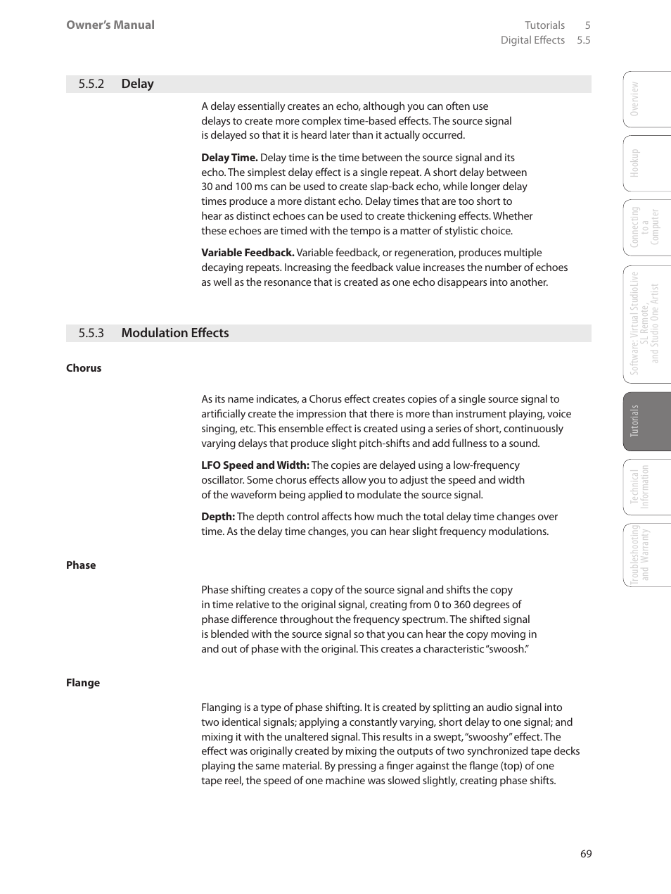 2 delay, 3 modulation effects, 2 delay — 69 | 3 modulation effects — 69 | PreSonus AudioBox 44VSL User Manual | Page 73 / 84