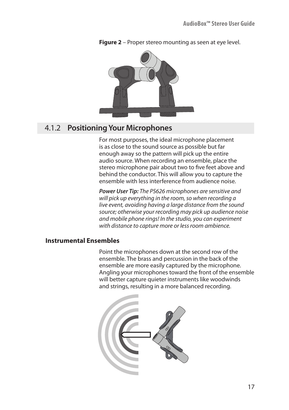 2 positioning your microphones, Positioning your microphones — 17 | PreSonus AudioBox Stereo User Manual | Page 19 / 36