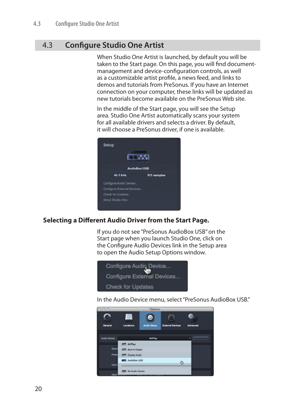 3 configure studio one artist, Configure studio one artist — 20 | PreSonus AudioBox Stereo User Manual | Page 22 / 36