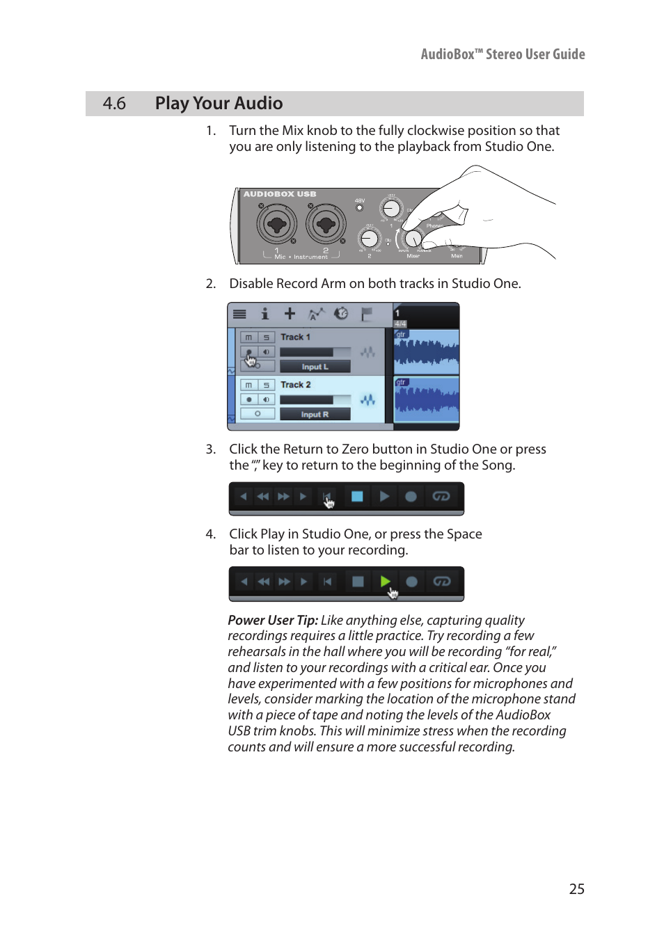 6 play your audio, Play your audio — 25 | PreSonus AudioBox Stereo User Manual | Page 27 / 36