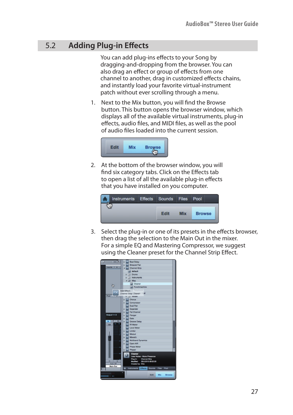 2 adding plug-in effects, Adding plug-in effects — 27 | PreSonus AudioBox Stereo User Manual | Page 29 / 36