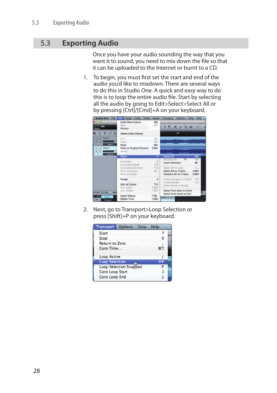 3 exporting audio, Exporting audio — 28 | PreSonus AudioBox Stereo User Manual | Page 30 / 36