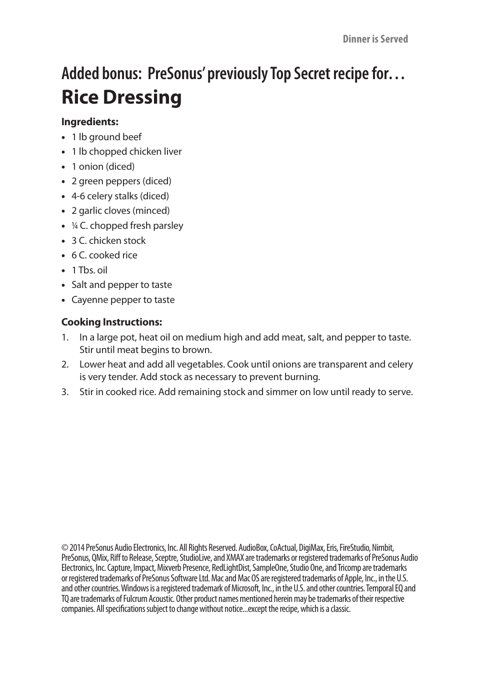 Rice dressing | PreSonus AudioBox Stereo User Manual | Page 35 / 36