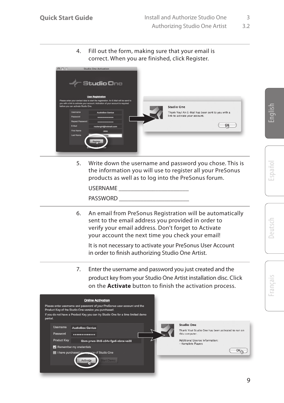 English deutsch español fr ançais | PreSonus AudioBox Studio User Manual | Page 13 / 22