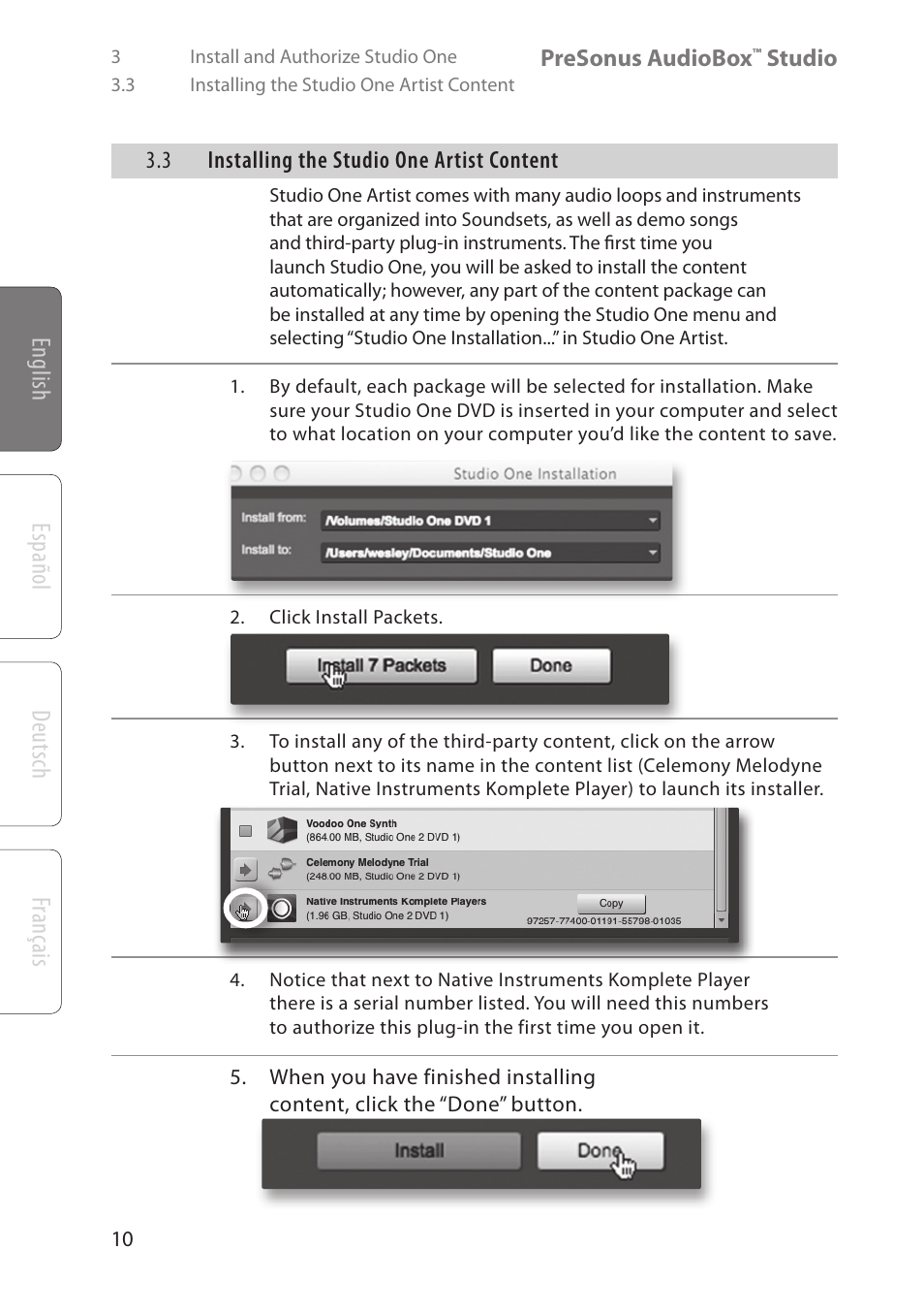 English deutsch español français | PreSonus AudioBox Studio User Manual | Page 14 / 22