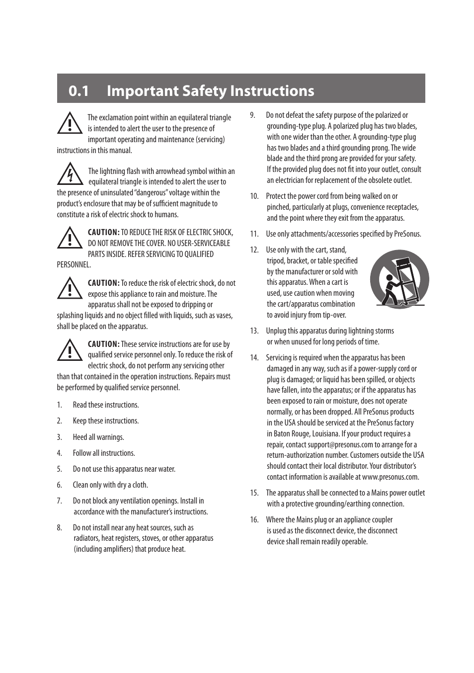 1 important safety instructions | PreSonus AudioBox Studio User Manual | Page 2 / 22