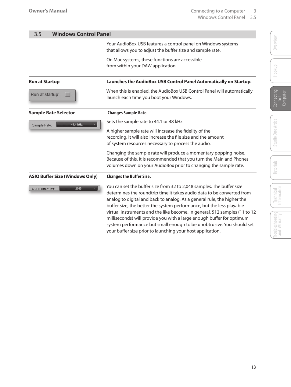 5 windows control panel, 5 windows control panel — 13 | PreSonus AudioBox USB User Manual | Page 17 / 64