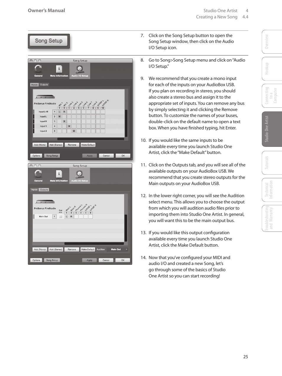 4 creating a new song, 4 creating a new song — 25 | PreSonus AudioBox USB User Manual | Page 29 / 64