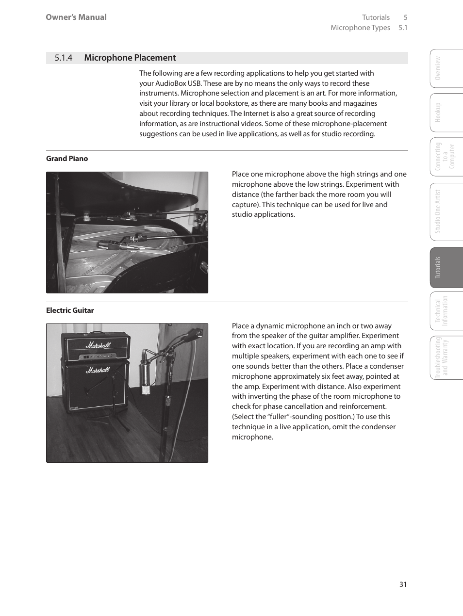 4 microphone placement, 4 microphone placement — 31 | PreSonus AudioBox USB User Manual | Page 35 / 64