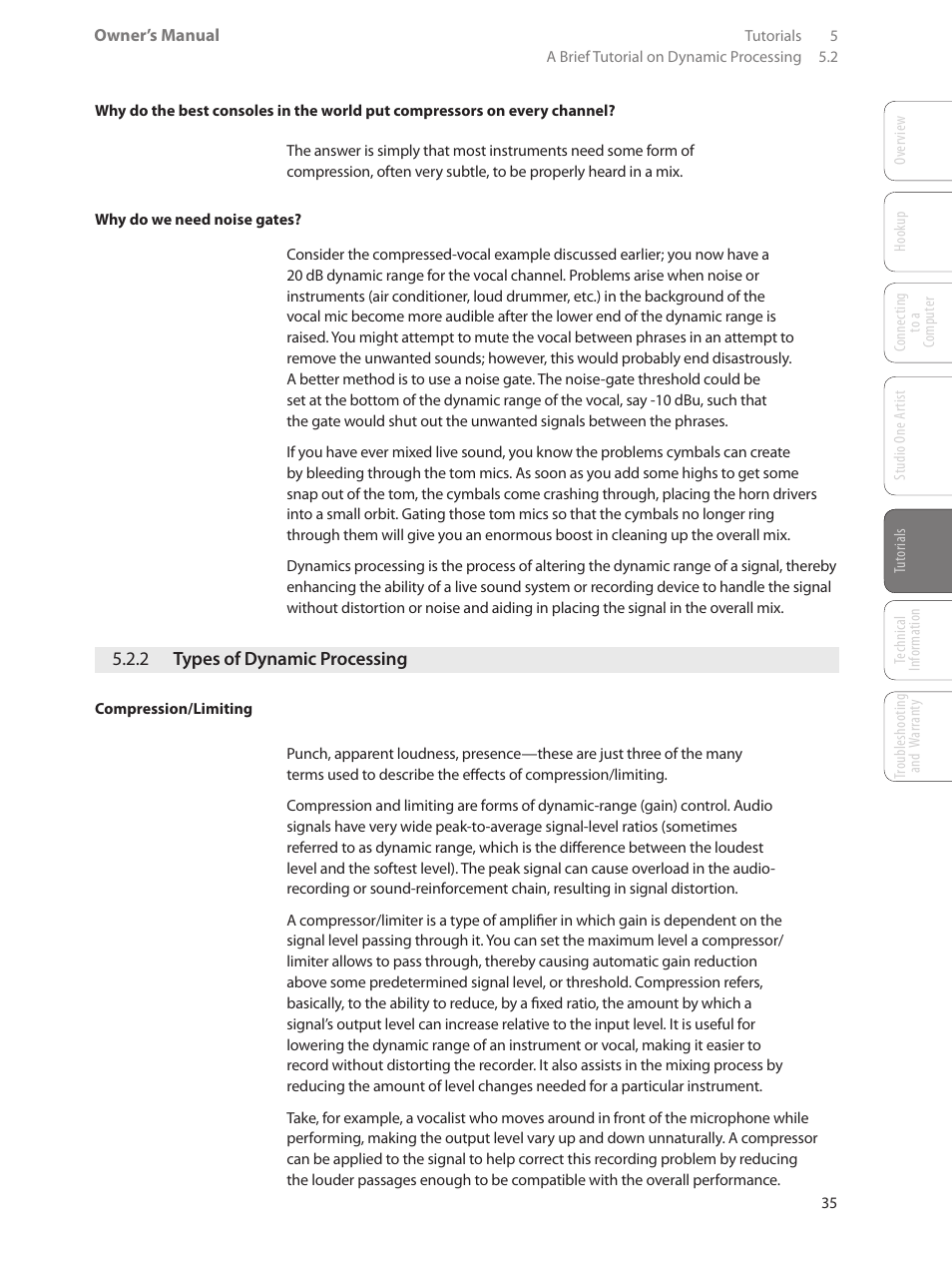 2 types of dynamic processing, 2 types of dynamic, Processing — 35 | PreSonus AudioBox USB User Manual | Page 39 / 64