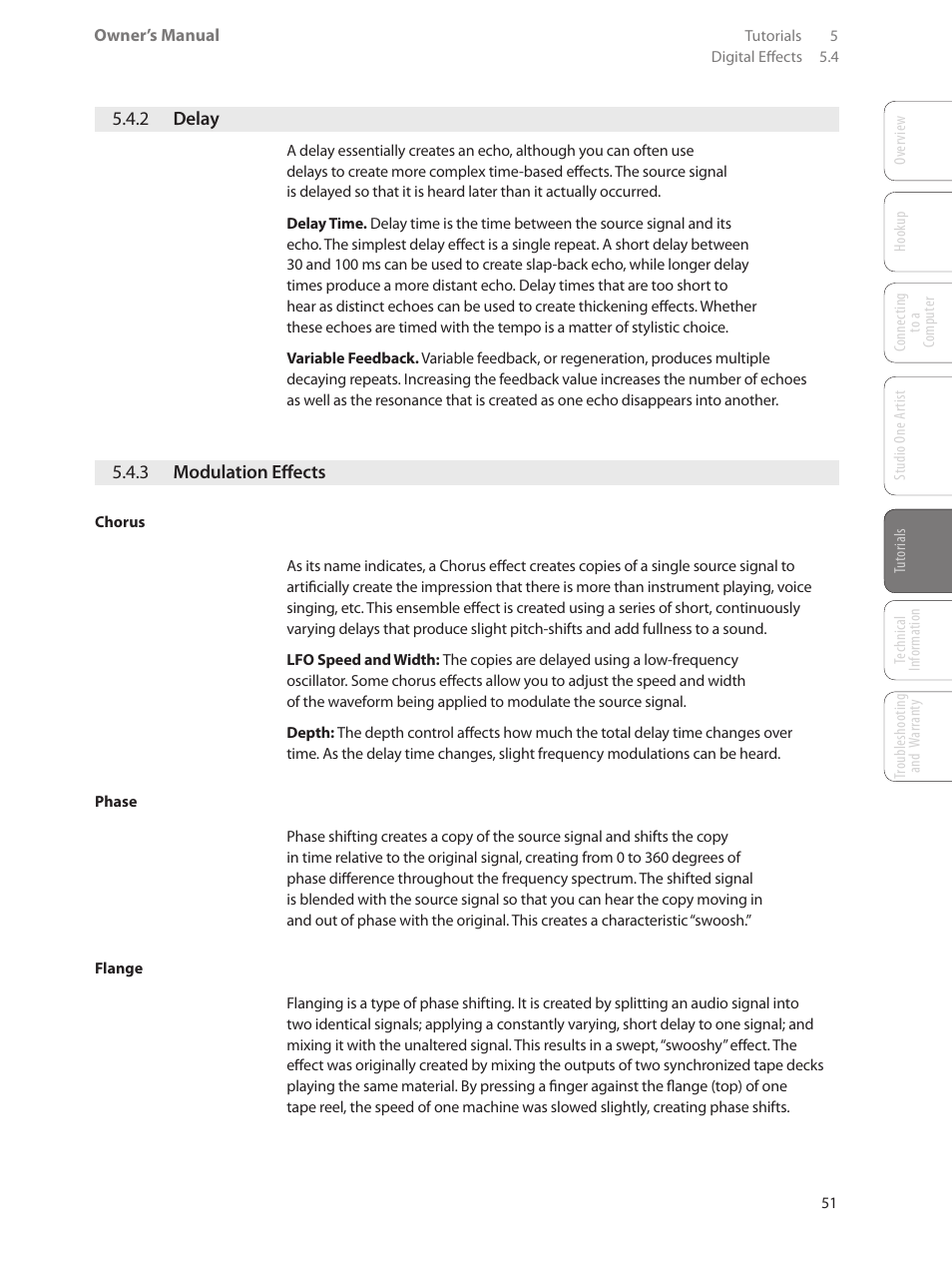 2 delay, 3 modulation effects, 2 delay — 51 | 3 modulation effects — 51 | PreSonus AudioBox USB User Manual | Page 55 / 64