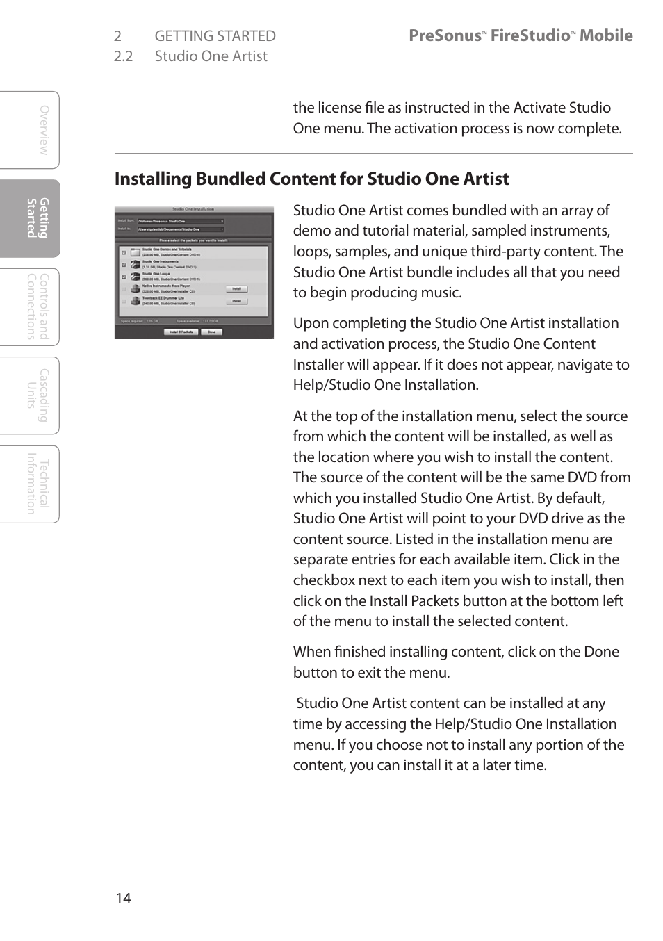 Installing bundled content for studio one artist, Presonus, Firestudio | Mobile | PreSonus FireStudio Mobile User Manual | Page 14 / 68