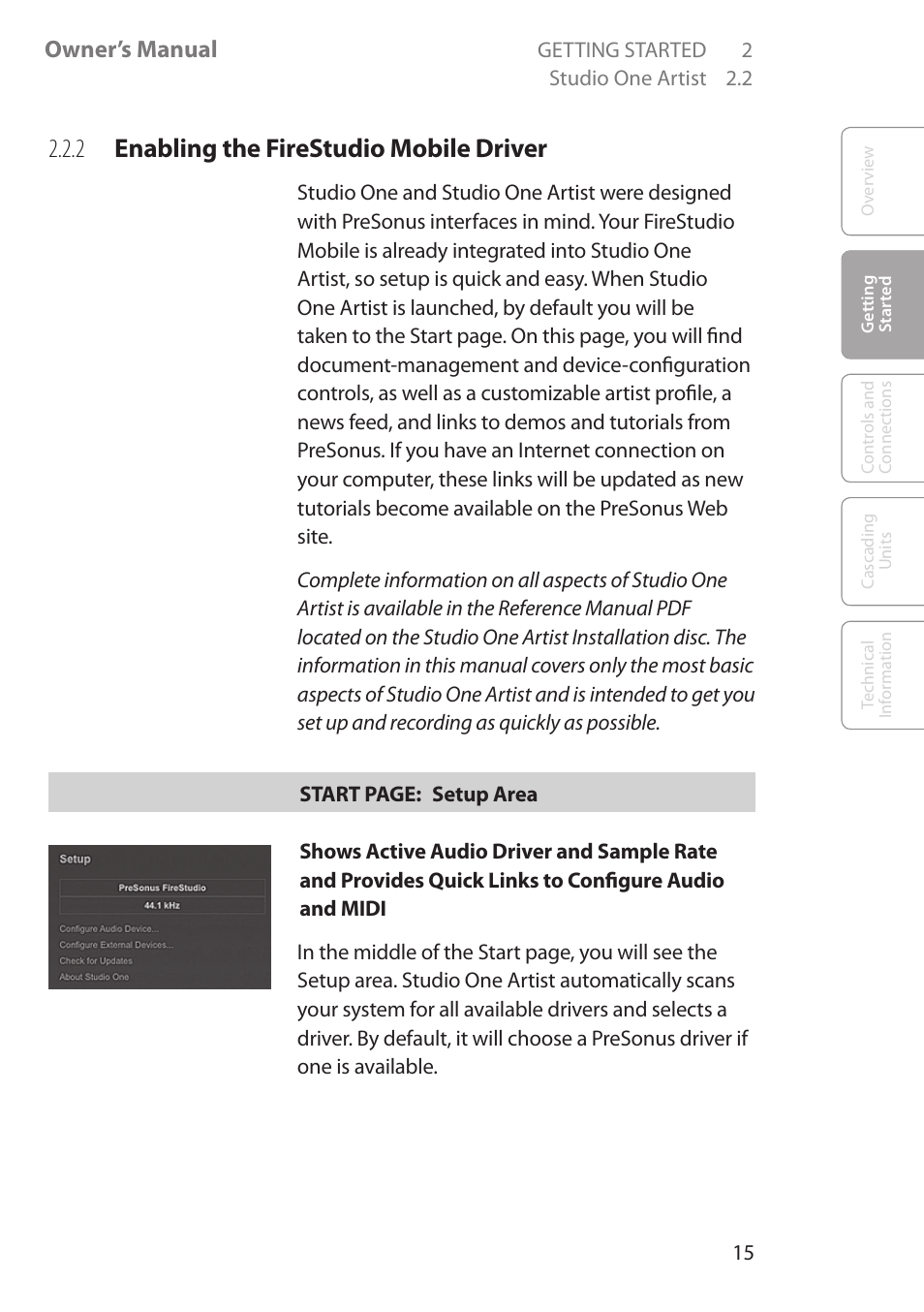 2 enabling the firestudio mobile driver, 2 enabling the firestudio, Mobile driver 15 | Owner’s manual | PreSonus FireStudio Mobile User Manual | Page 15 / 68