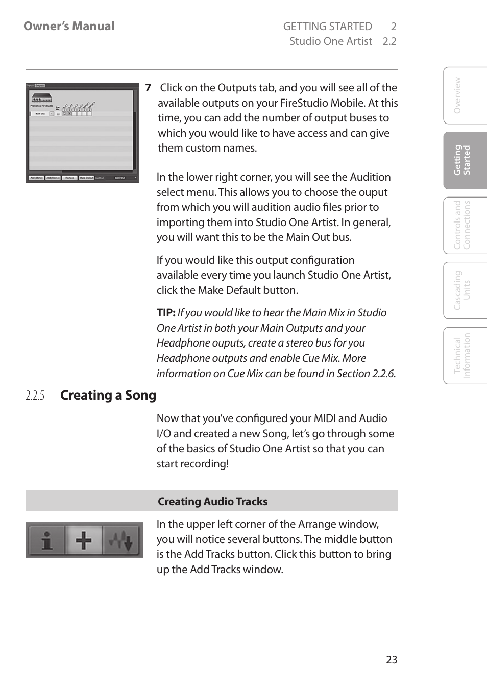 5 creating a song, 5 creating a song 23, Owner’s manual | PreSonus FireStudio Mobile User Manual | Page 23 / 68