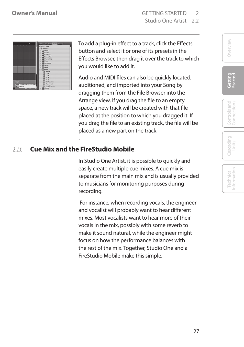 6 cue mix and the firestudio mobile, 6 cue mix and the, Firestudio mobile 27 | Owner’s manual | PreSonus FireStudio Mobile User Manual | Page 27 / 68