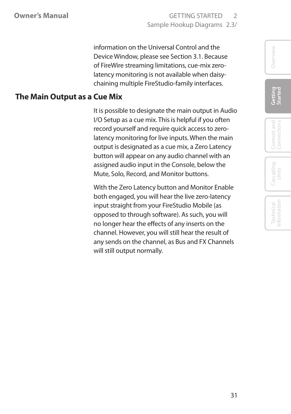 The main output as a cue mix, Owner’s manual | PreSonus FireStudio Mobile User Manual | Page 31 / 68