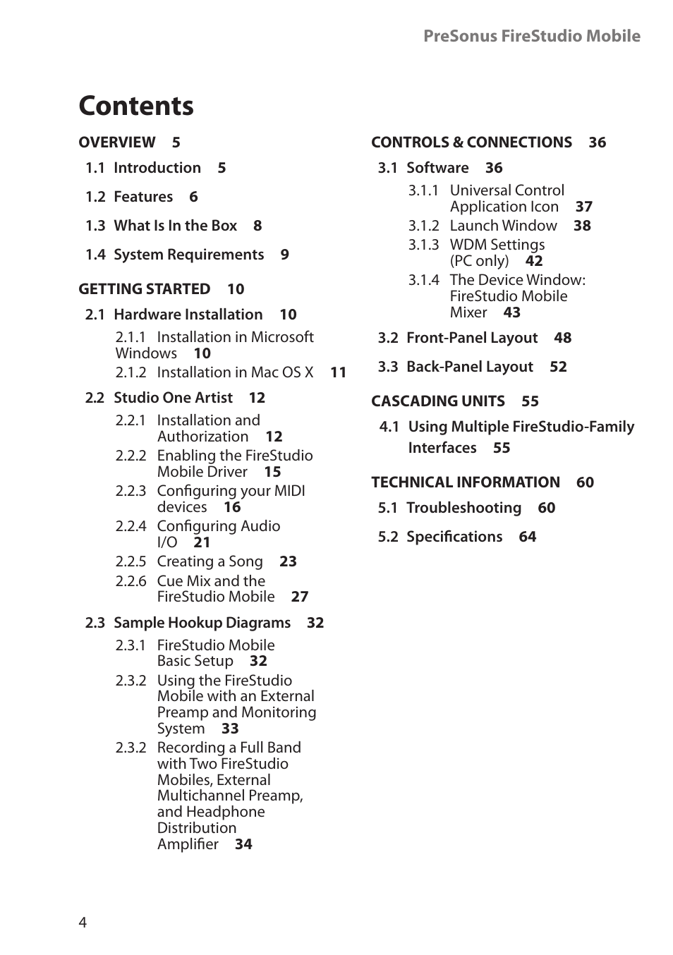 PreSonus FireStudio Mobile User Manual | Page 4 / 68