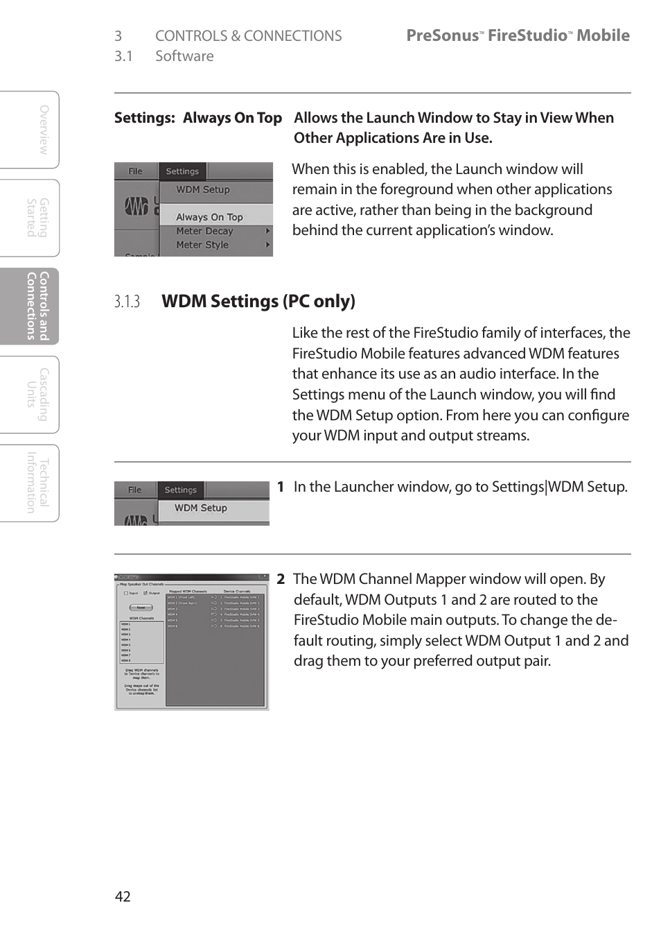 3 wdm settings (pc only), 3 wdm settings, Pc only) 42 | Presonus, Firestudio, Mobile | PreSonus FireStudio Mobile User Manual | Page 42 / 68