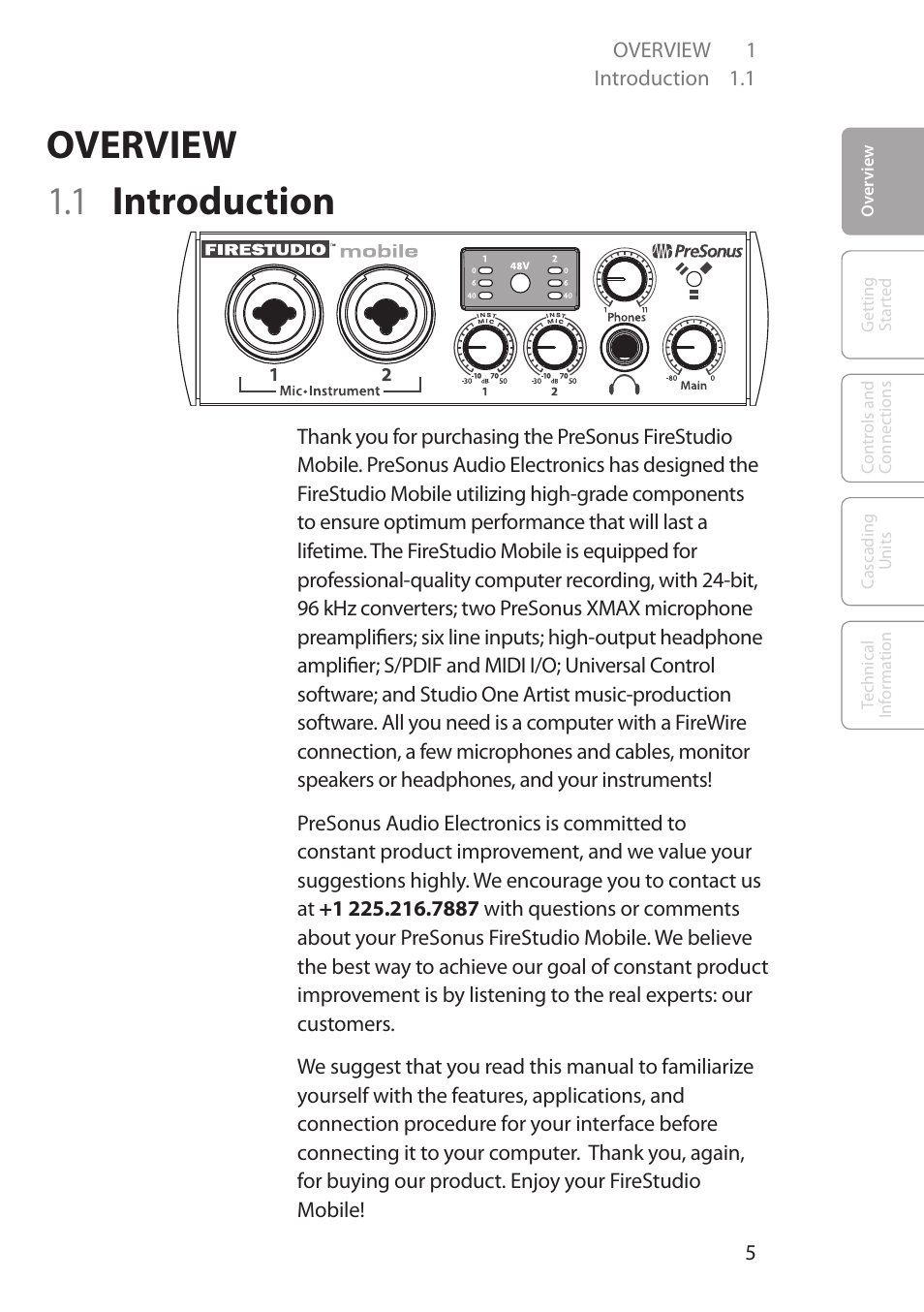 Overview, 1 introduction, Overview 5 | 1 introduction 5 | PreSonus FireStudio Mobile User Manual | Page 5 / 68