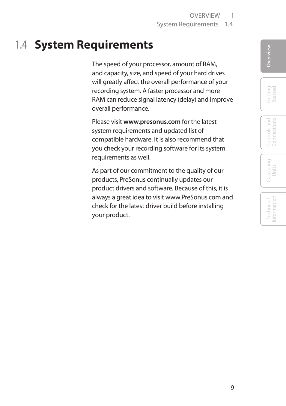 4 system requirements, 4 system requirements 9 | PreSonus FireStudio Mobile User Manual | Page 9 / 68