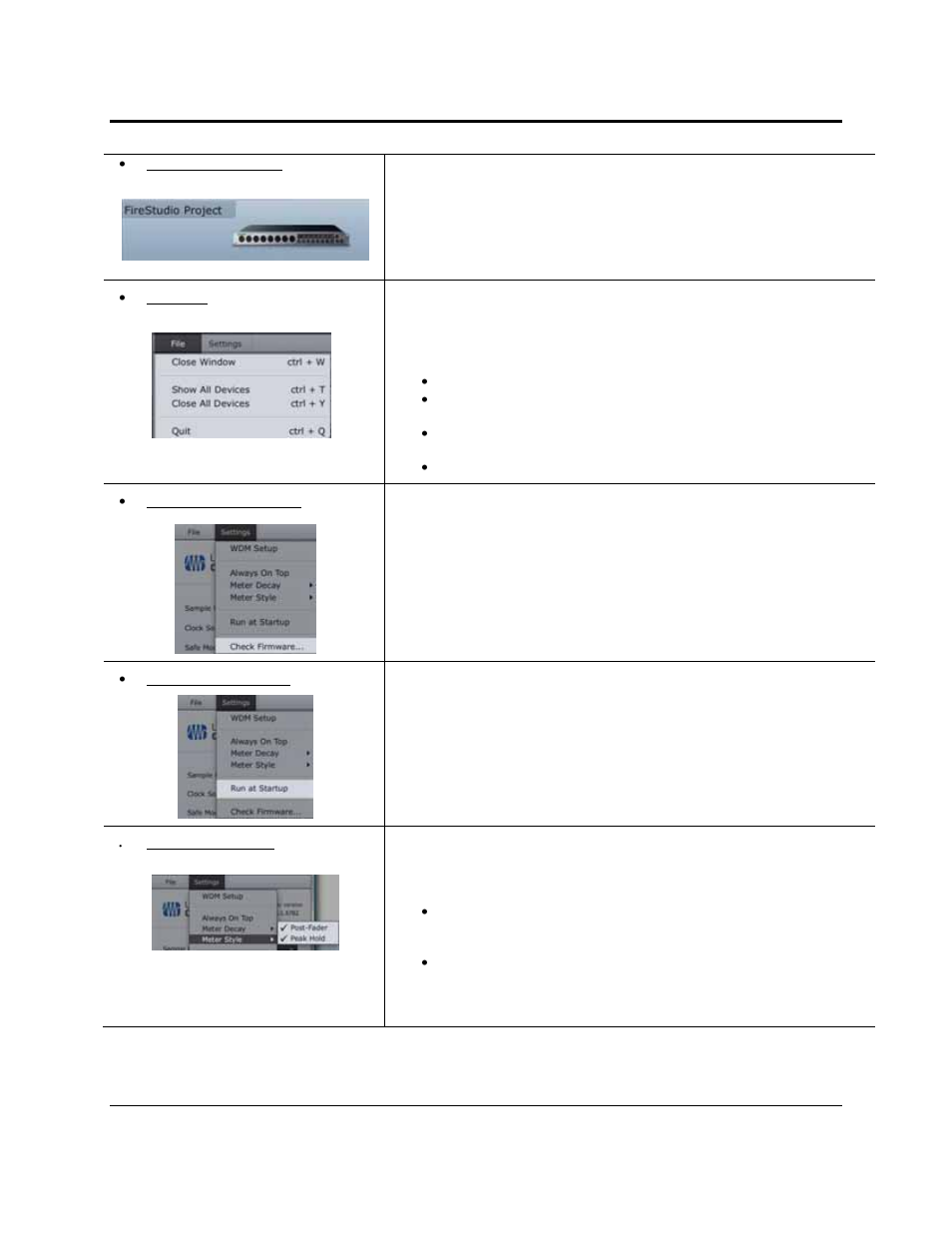 Controls and connections, Settings: meter style | PreSonus FireStudio Project User Manual | Page 27 / 41