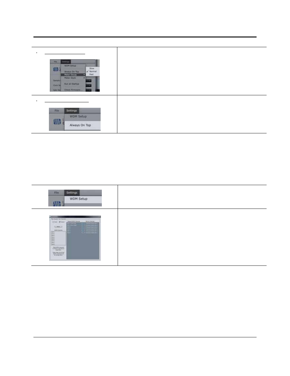 Controls and connections, 3 wdm settings (pc only), Settings: meter decay | Settings: always on top, 1) in the lancher window, go to settings|wdm setup | PreSonus FireStudio Project User Manual | Page 28 / 41