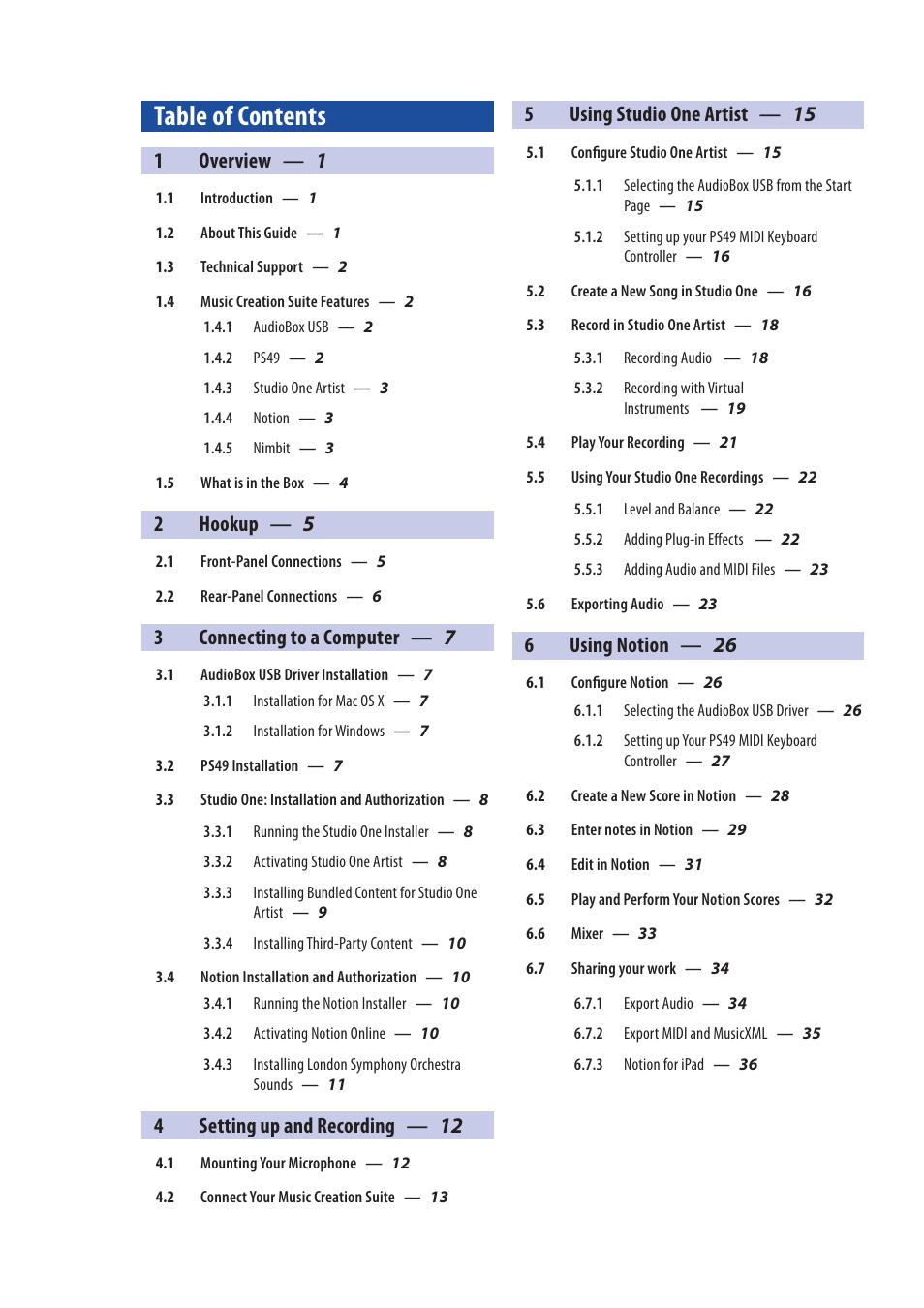 PreSonus Music Creation Suite User Manual | Page 2 / 42